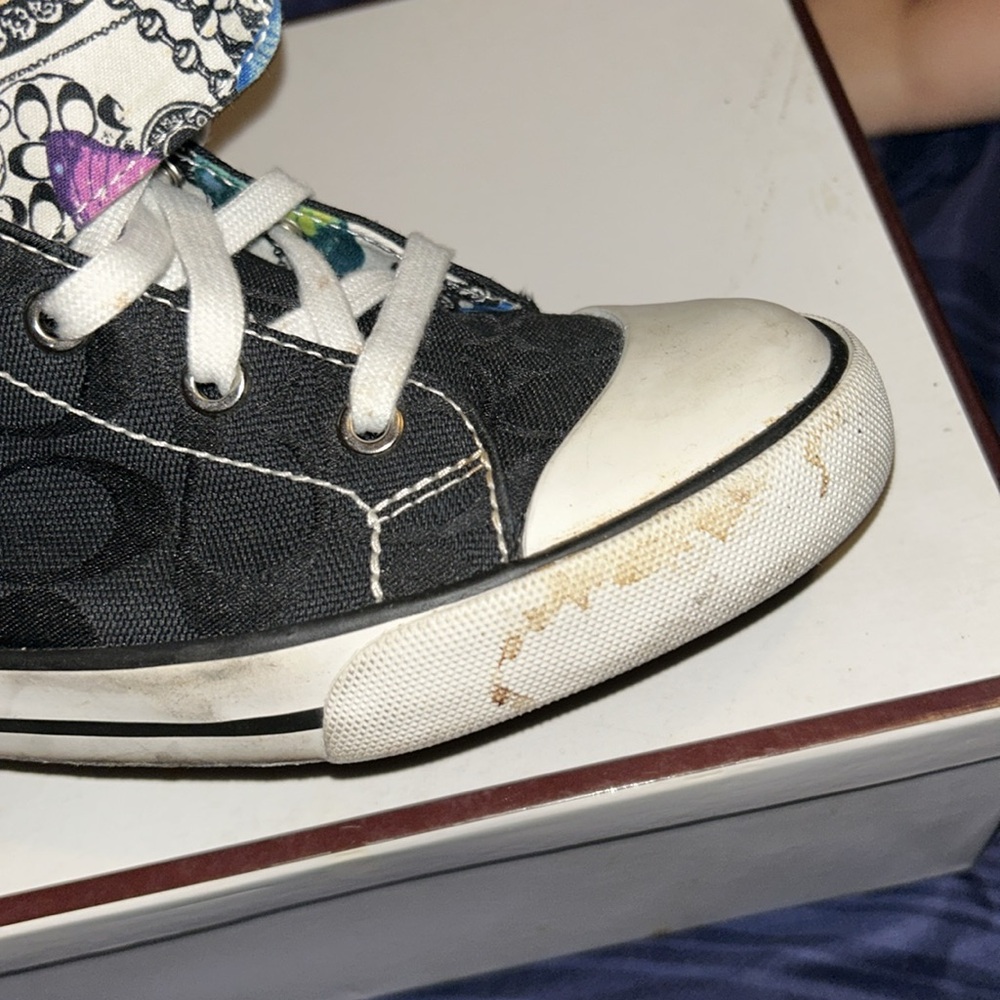Coach Black and White High-Top Sneakers with Butterfly Lining - Picture 6 of 12
